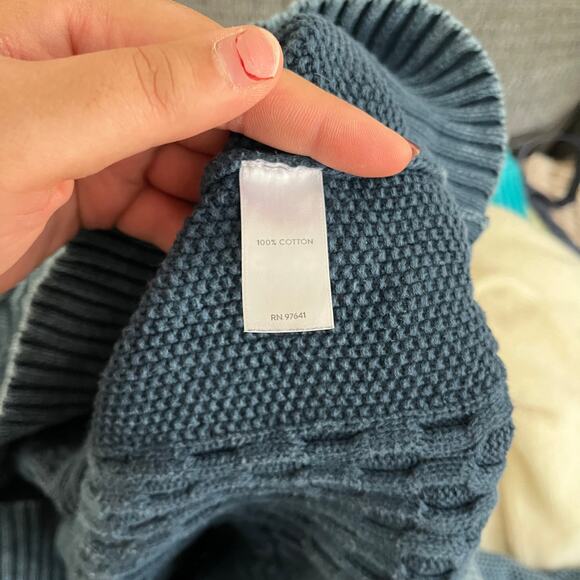 J Jill Blue Cable Knit Pullover Sweater Wmns L Tall Fisherman Casual - Picture 8 of 9